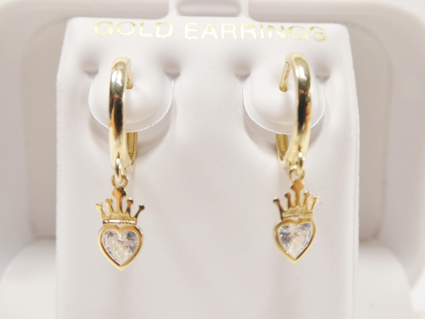 real 10k solid yellow gold crown hoop huggie earrings