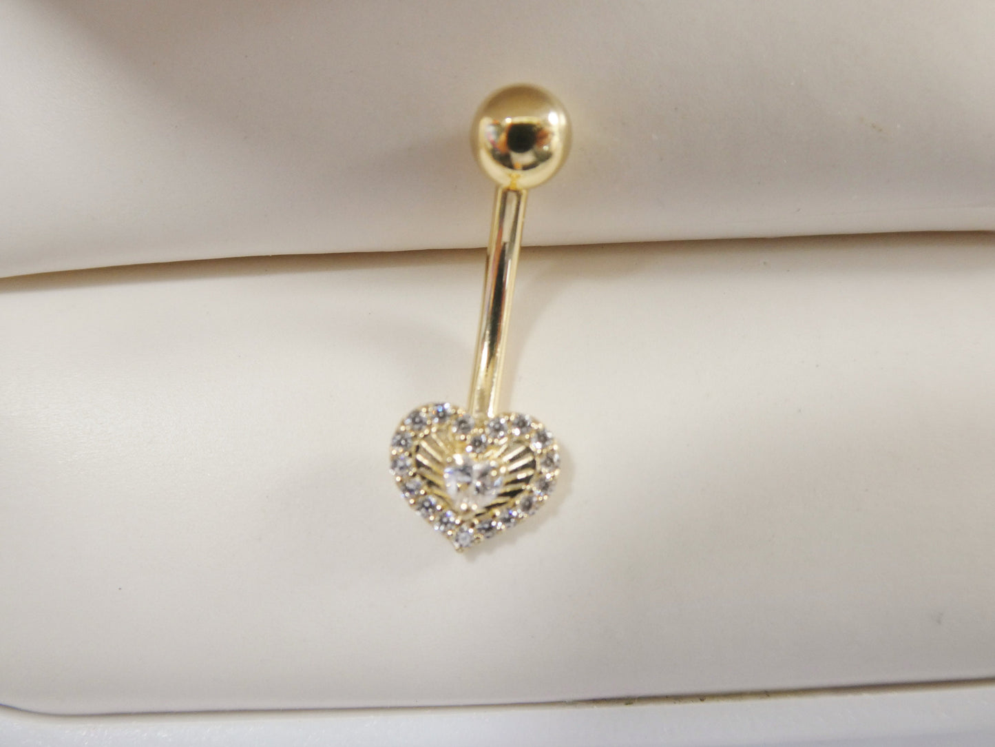 14k real solid yellow gold heart belly button ring piercing