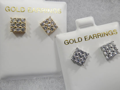 Real 10k Solid Yellow Gold Square Push Post Stud Earrings