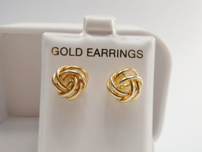Real 10k Solid Yellow Gold Push Post Medium Size Love Knot Stud Earrings