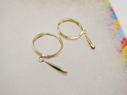 Real 10k Solid Yellow Gold Designer Teardrop Hoop Huggie Earring