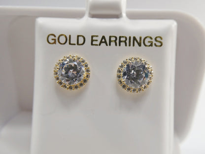 Real 10k Solid Yellow Gold Push Post Circle Stud Earrings