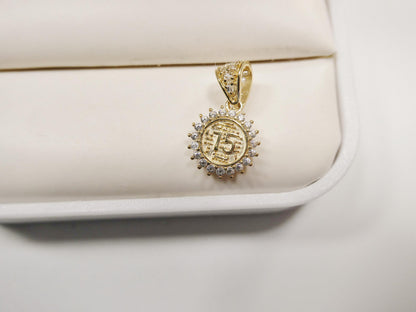 10k Real Solid Yellow Gold 15 Years Boy Girl Pendent and Rope Necklace
