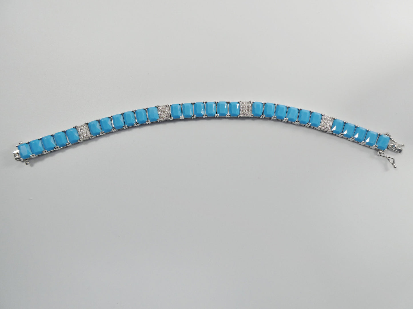 7 inch real 925 sterling silver rectangle turquoise tennis bracelet