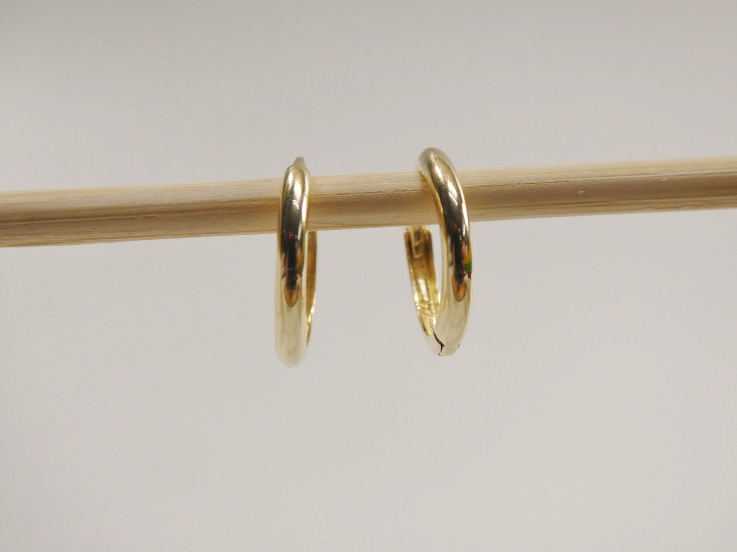 real 10k solid yellow gold 12mm high polish plain hoop huggie earrings