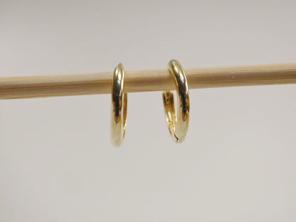 Real 10k Solid Yellow Gold 12mm High Polish Plain Hoop Huggie Earrings