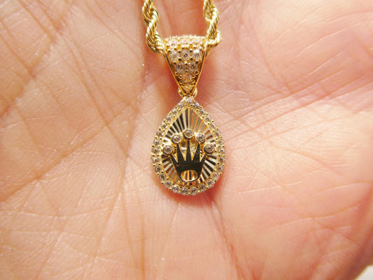 10k real solid yellow gold crown pendent and rope necklace