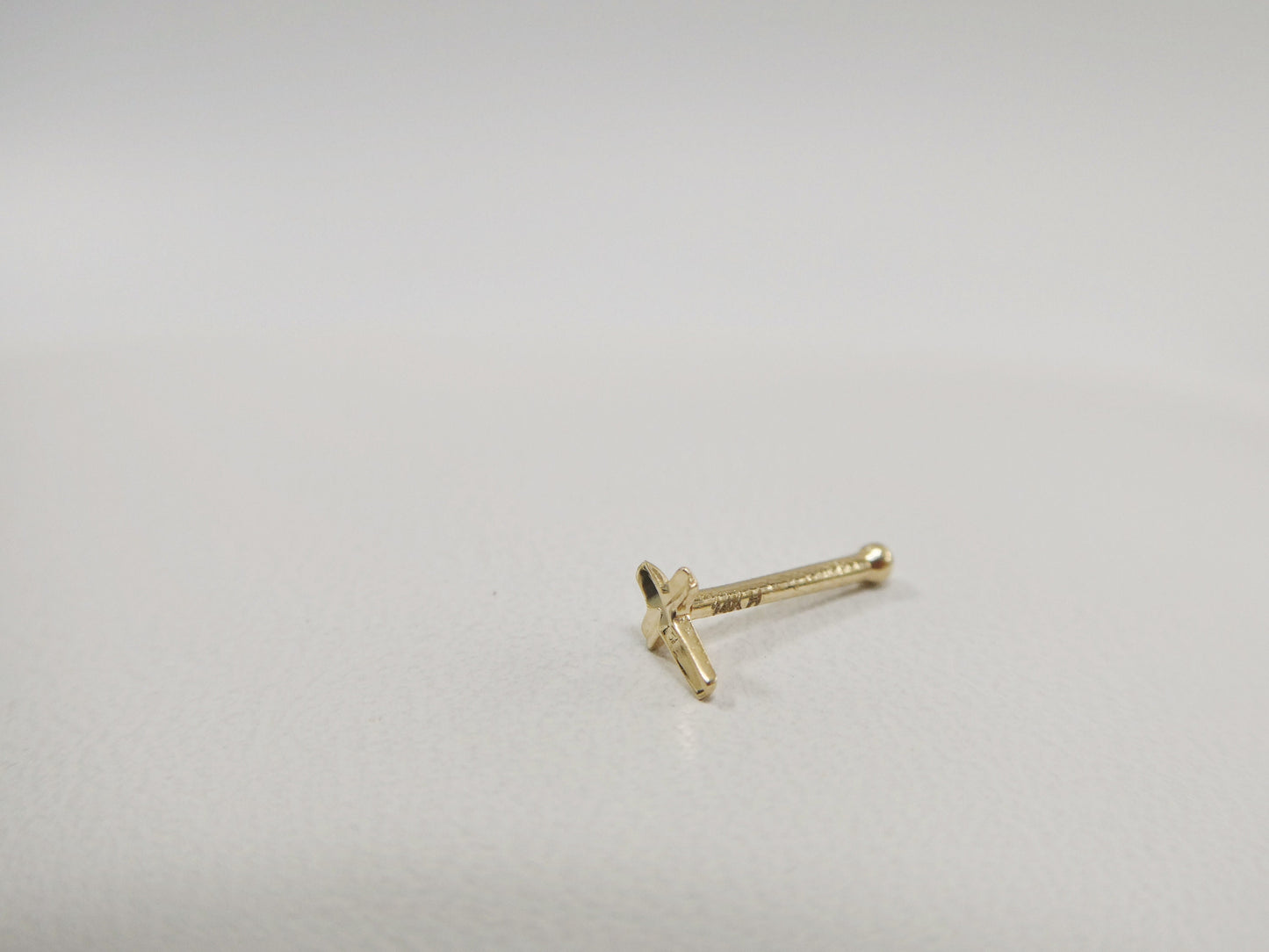 14k real solid yellow gold diamond cut cross nose ring