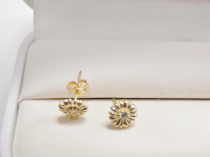 Real 10k Solid Yellow Gold Floral Push Post Earrings