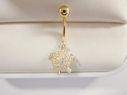 14k Real Solid Yellow Gold Turtle Belly Button Ring Piercing