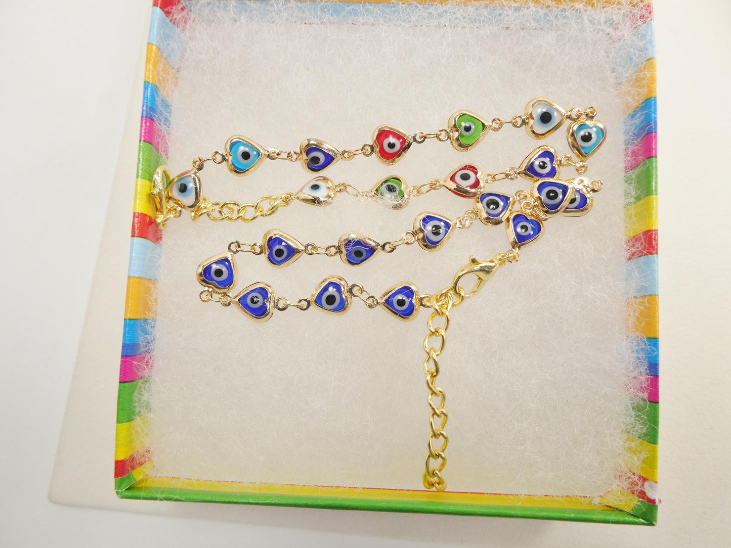 6.5 inch plus extension evil eye 14k gold filled heart blue color bracelet