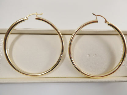 Real 10k Solid Yellow Gold Plain High Polish 50mm Hoop Huggie Earrings