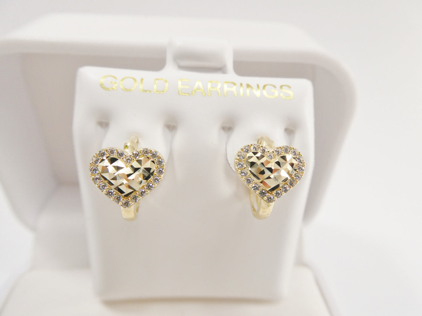 10k real yellow gold diamond cut heart huggie earrings