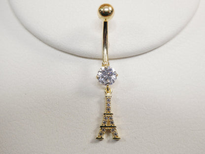 14k Real Solid Yellow Gold Eiffel Tower Belly Button Ring Piercing