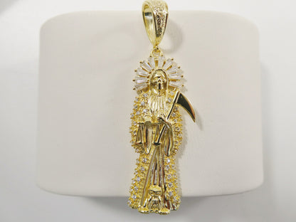 Real 925 Sterling Silver Large Santa Muerte Pendent Charm