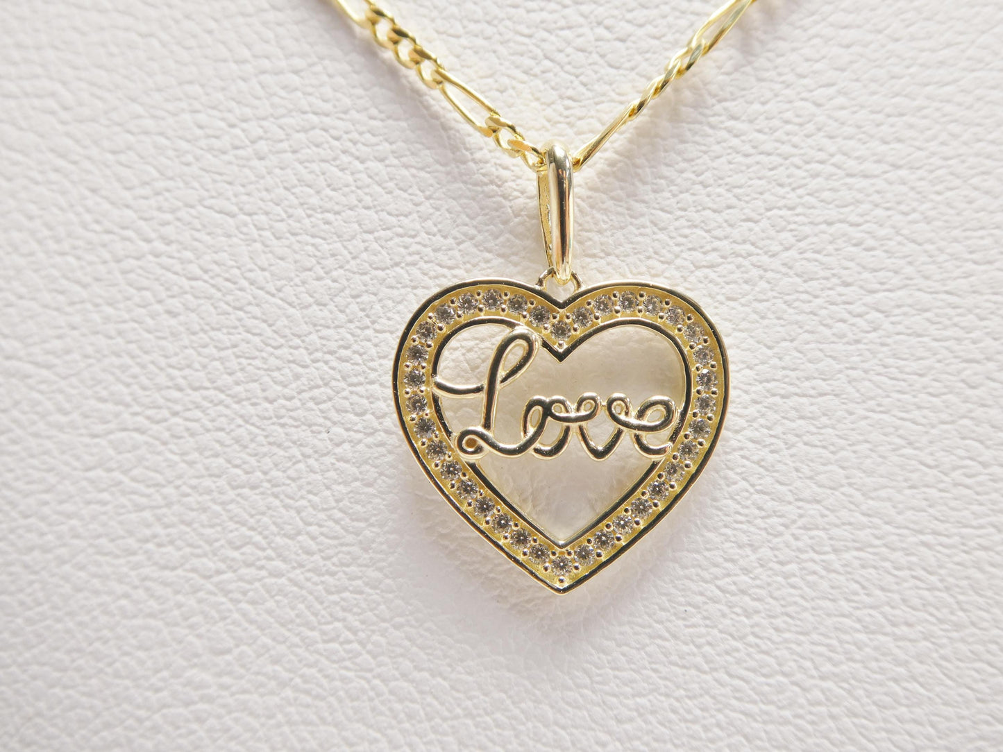 10k real solid yellow gold 18 inch solid figaro chain and love heart pendent