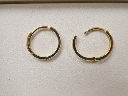 Real 10k Solid Yellow Gold 12mm Plain Hoop Huggie Earrings