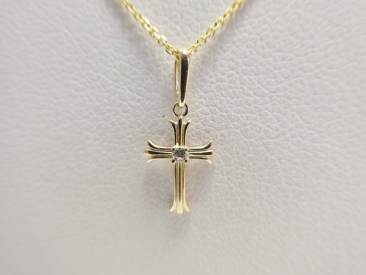 14k real solid yellow gold cross pendent and cable necklace