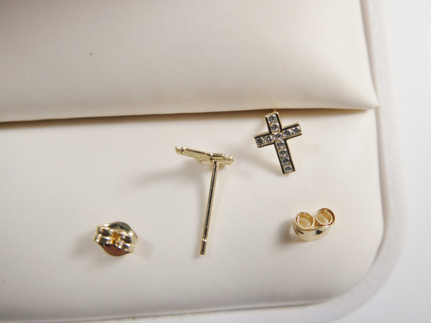 10k real solid yellow gold full stone setting cross push post earrings