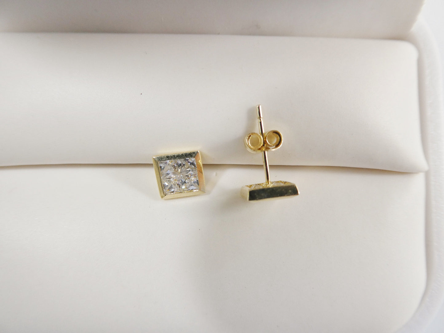 real 10k solid yellow gold square push post stud earrings