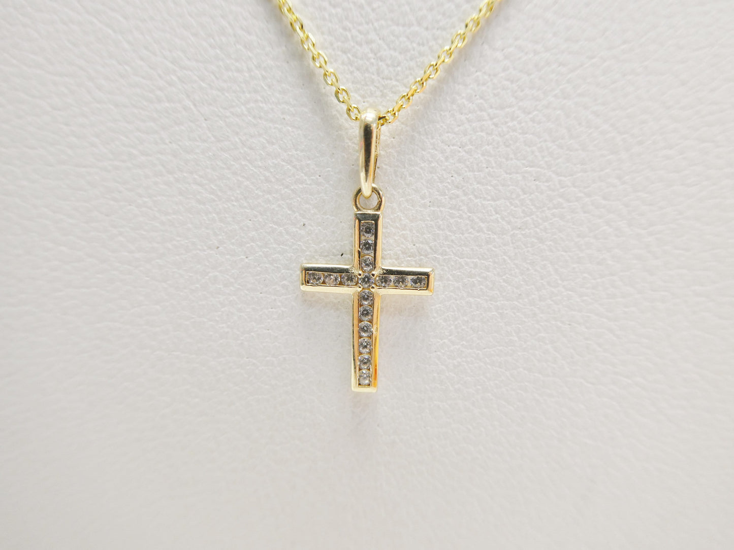 14k real solid yellow gold cross pendent and cable necklace