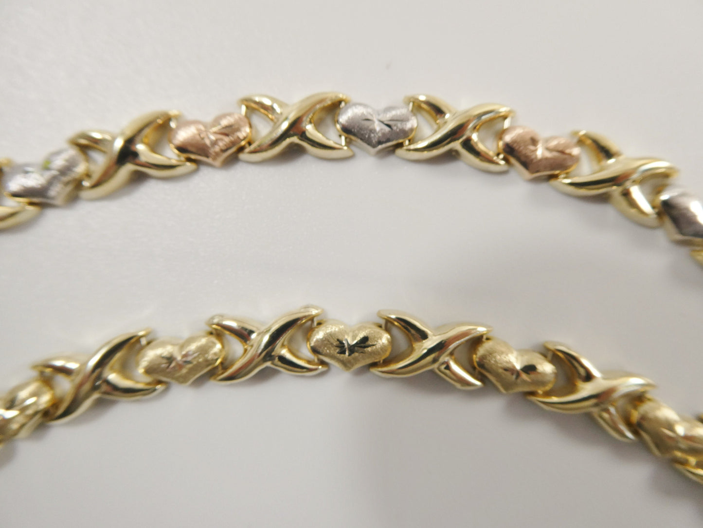 14k real solid yellow gold xo heart 7.25 inch bracelet