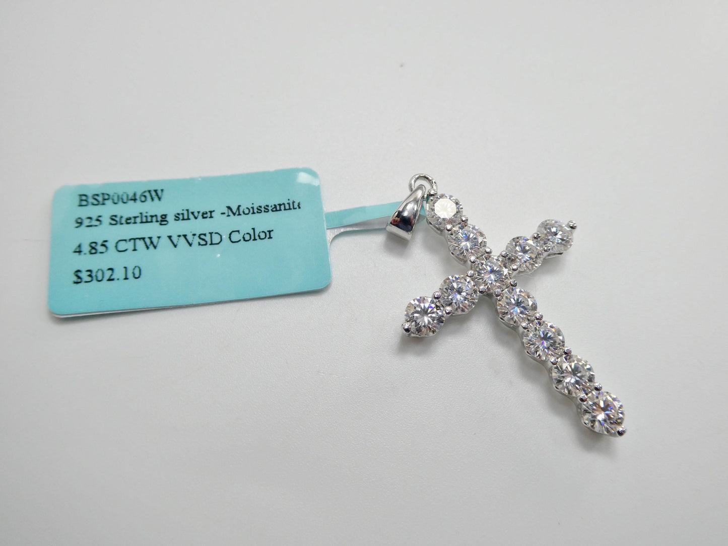 real 925 sterling silver 18 inch flat chain and moissanite cross pendent charm