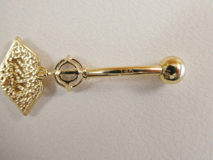 14k Real Solid Yellow Gold Dangling Logo Kiss Lips Belly Button Ring Piercing
