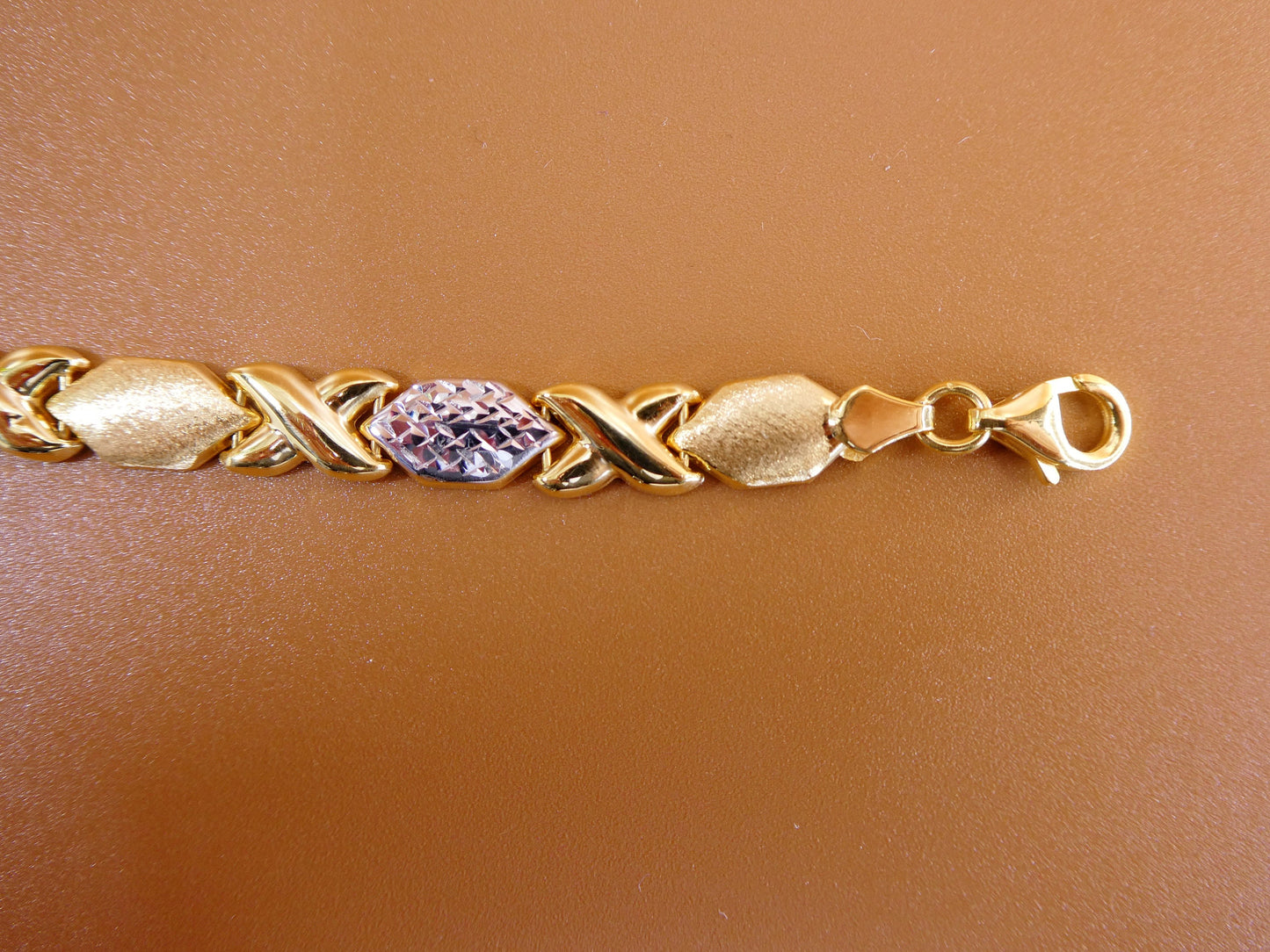 Two Tone XOXO Bracelet: 14k Yellow Gold Finish, Sterling Silver, 8 Inch
