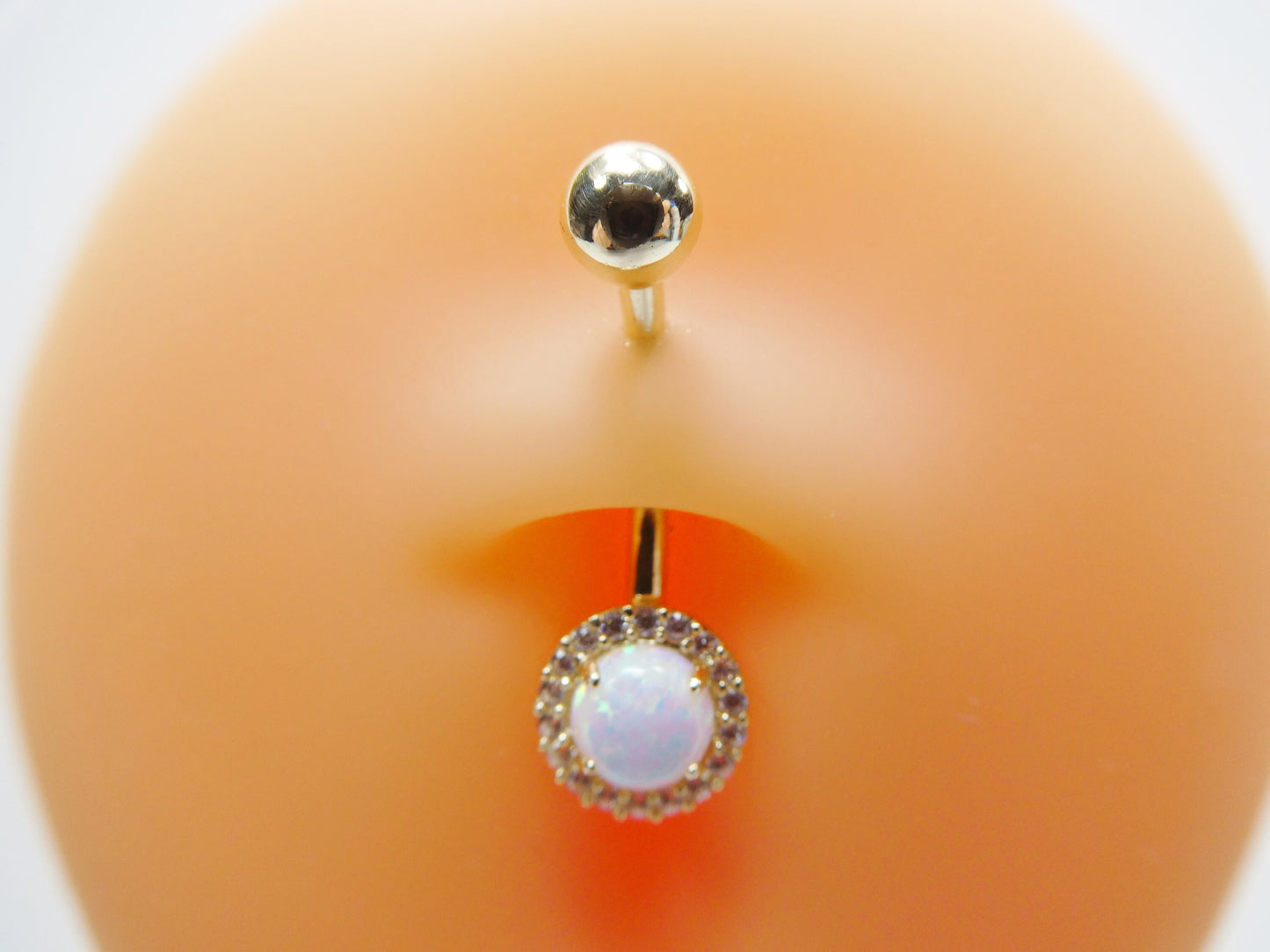 14k real solid yellow gold circle opal belly button ring piercing