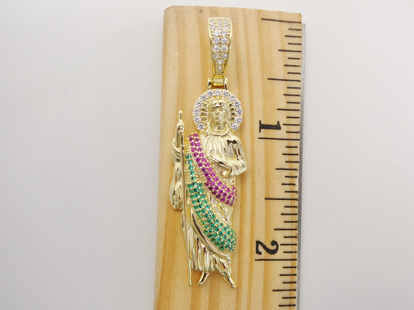 real solid 925 sterling silver large color stone saint Jude pendent