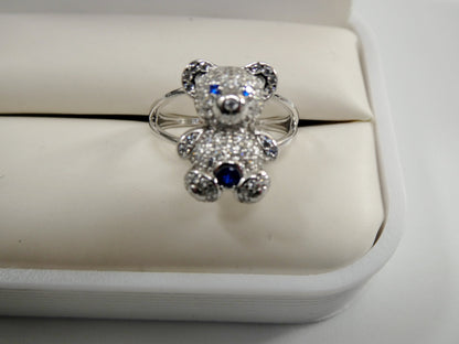Real Solid 925 Sterling Silver Teddy Bear Ring
