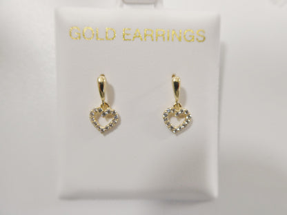 Real 10k Solid Yellow Gold Push Post Heart Dropping Stud Earrings