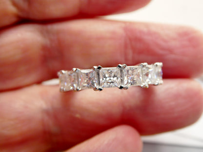 Real 925 Sterling Silver Solitaire Moissanite Anniversary Eternity Ladies Band