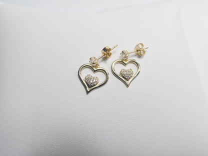 Real 10k Solid Yellow Gold Double Heart Push Post Earrings