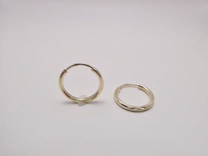 10k Real Solid Yellow Gold 2mm Tube Diamond Cut Endless Hoop Earrings