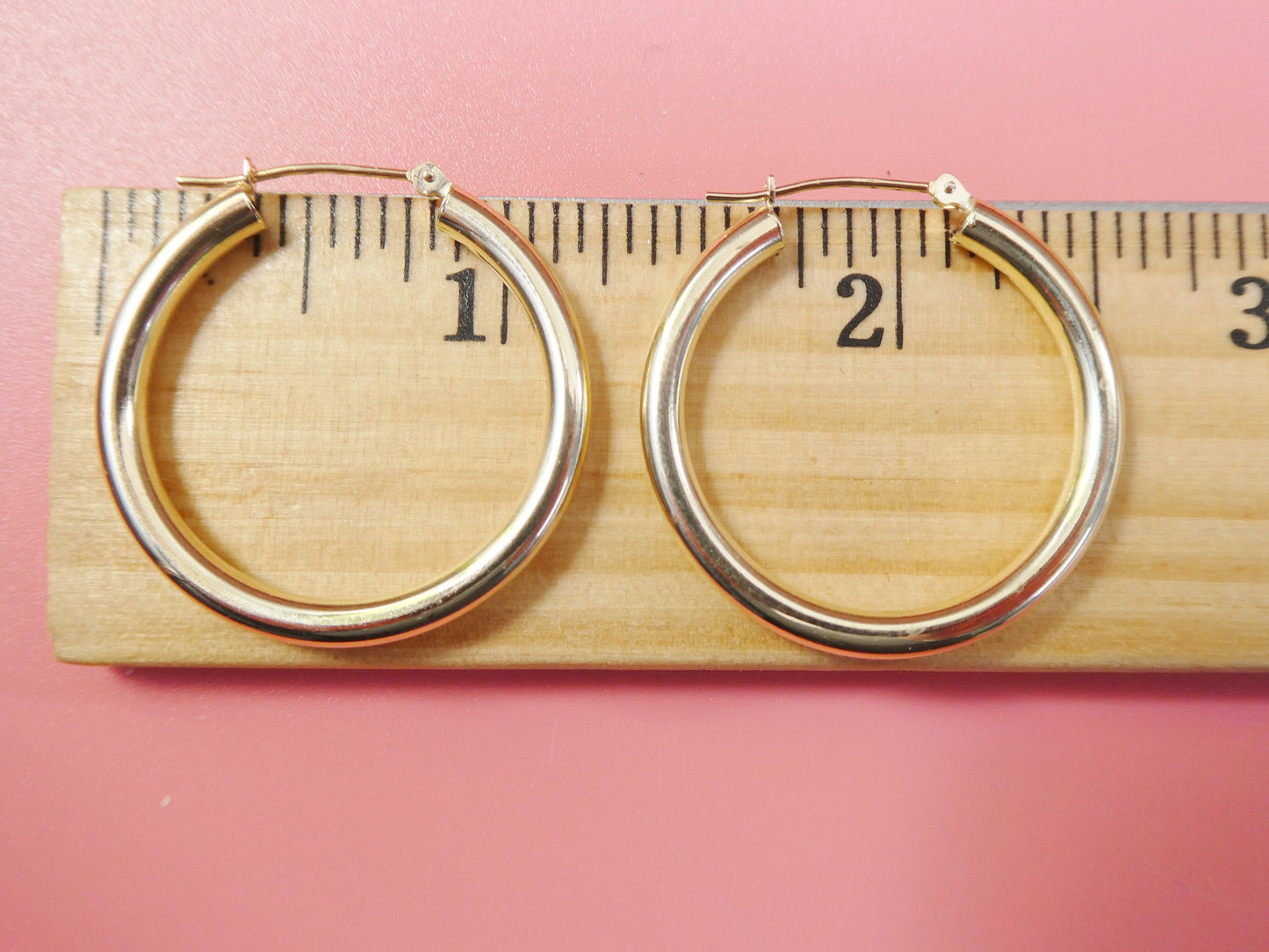 14K real solid yellow gold 3mm round hoop earrings snap closure high polish finish