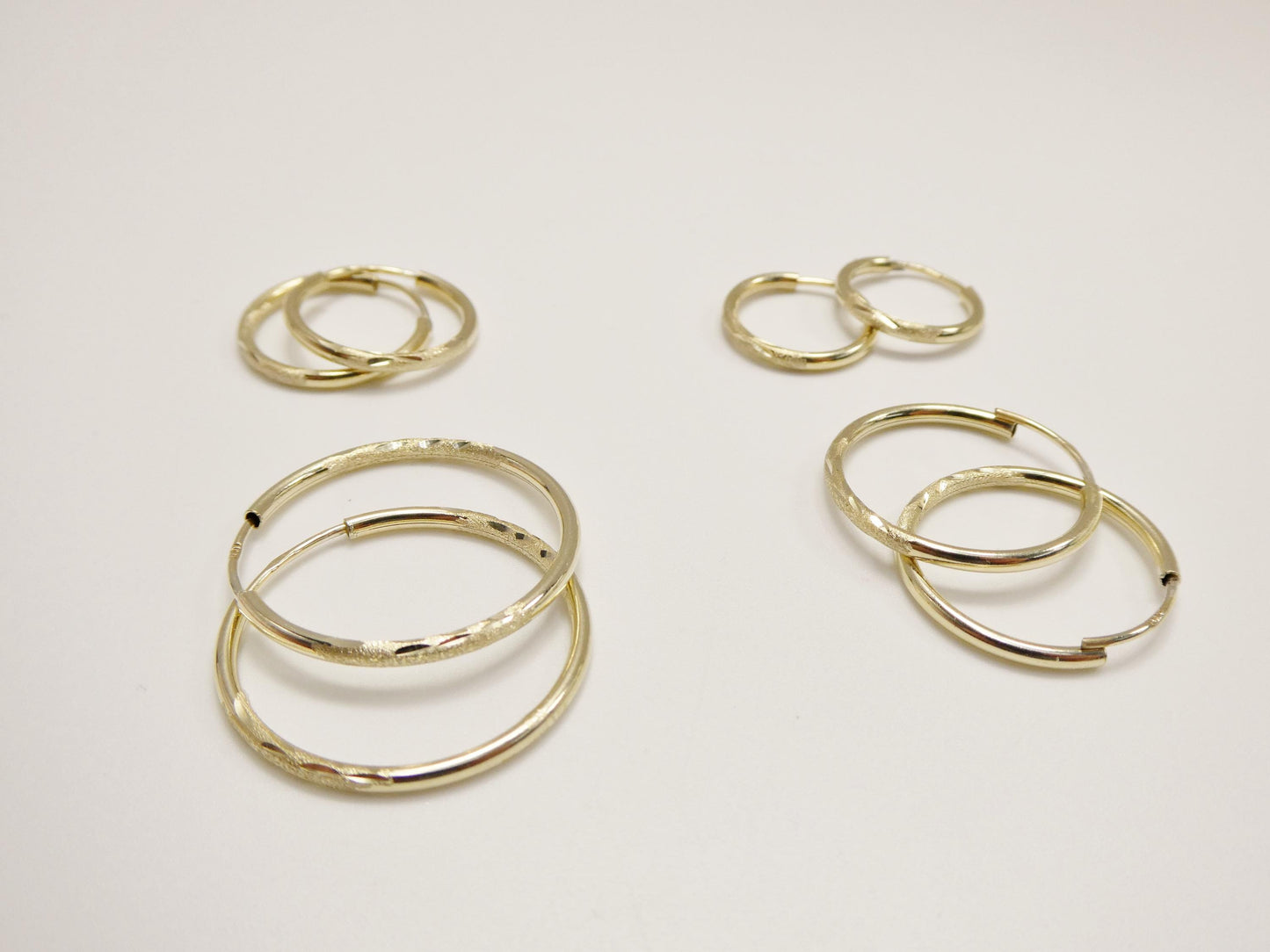 10k real solid yellow gold 2mm tube diamond cut endless hoop earrings