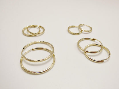 10k Real Solid Yellow Gold 2mm Tube Diamond Cut Endless Hoop Earrings