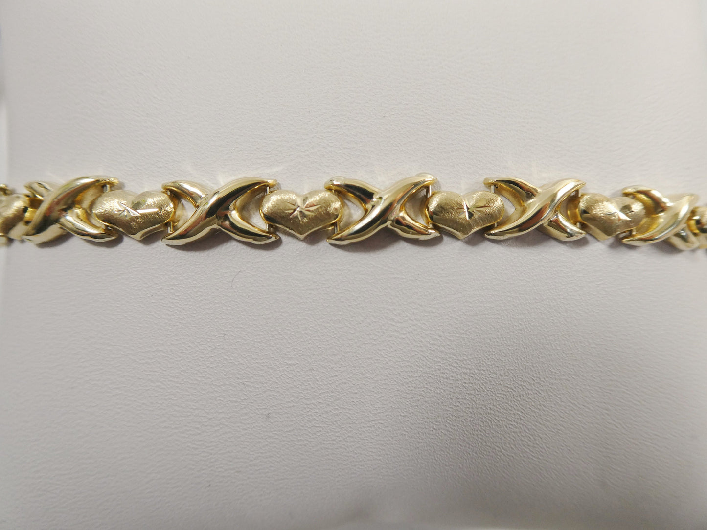 14k real solid yellow gold xo heart 7.25 inch bracelet