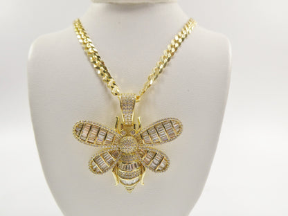 Real 925 Sterling Silver Honey Bee Chain and Pendant 14k Yellow Gold Finish