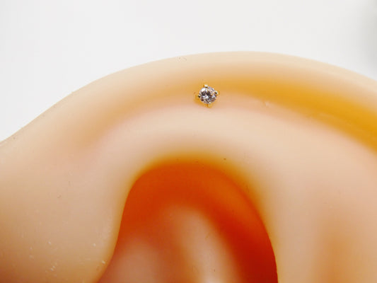 2MM 14k real solid yellow gold cartilage flat screw back piercing