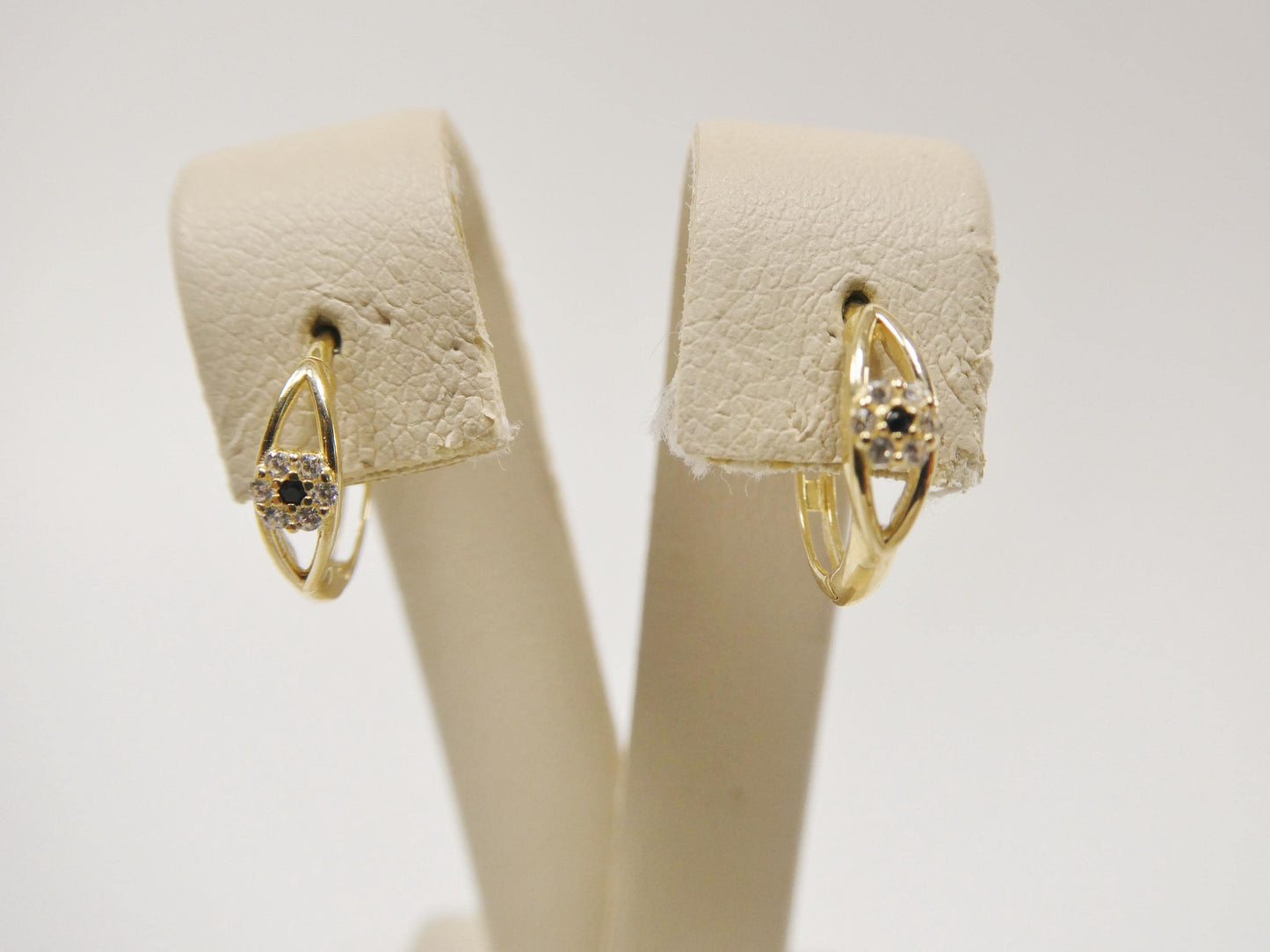 real 10k solid yellow gold evil eye hoop huggie earrings