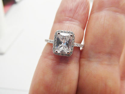 Real 925 Sterling Silver Solitaire Engagement Ladies Ring