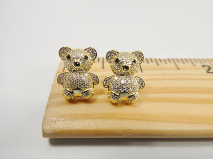 Real 925 Sterling Silver Small Teddy Bear Push Post Earring