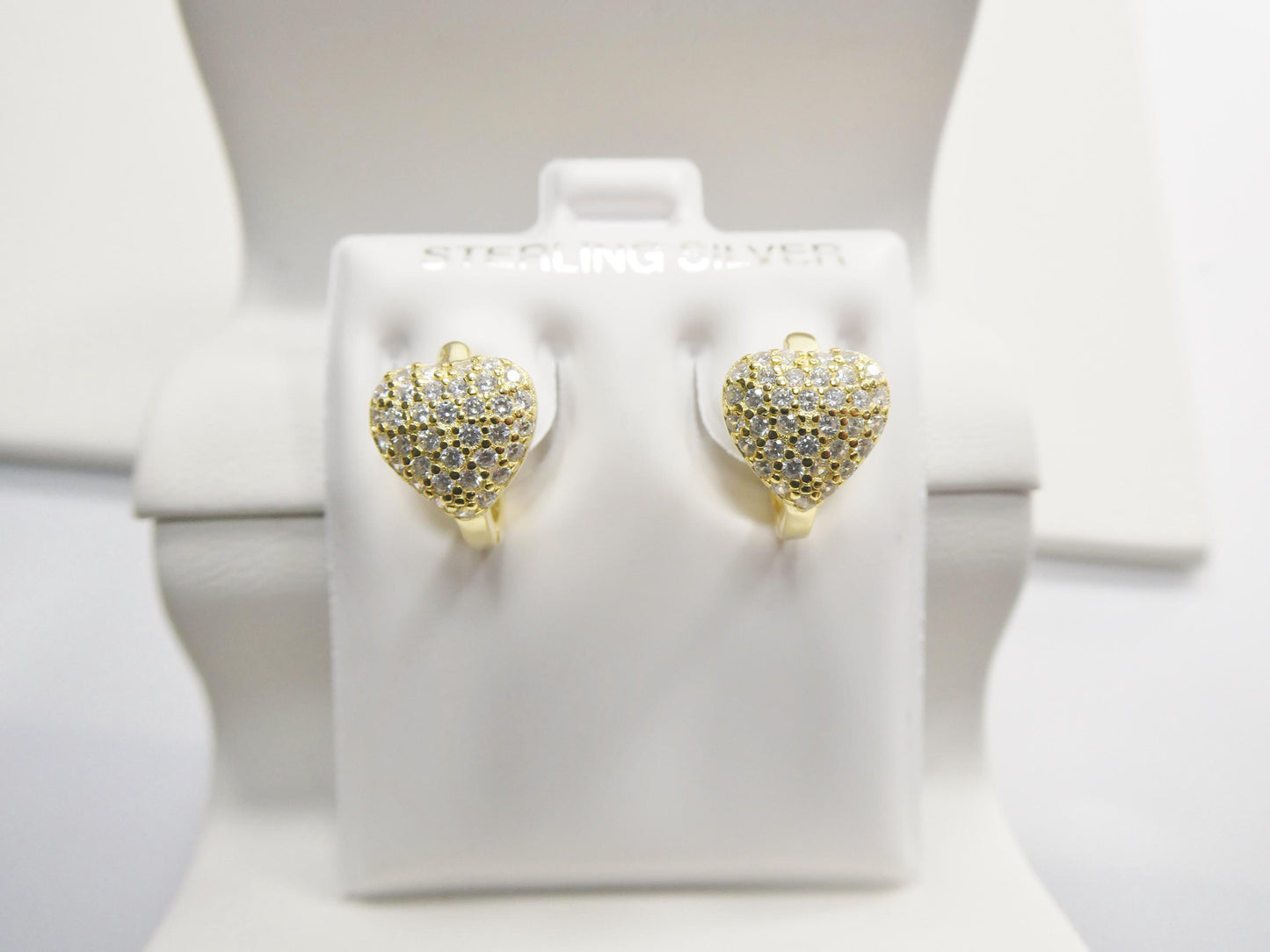 real 925 sterling silver yellow color finish huggie heart earrings