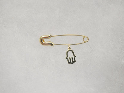 14k Real Solid Yellow Gold New Born Hamsa Pin Brooches