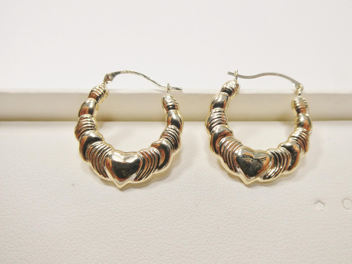 women 14k real solid yellow gold heart hoop earrings