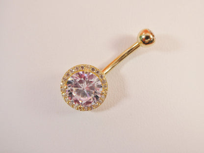14k Real Solid Yellow Gold Large Stone Belly Button Ring Piercing