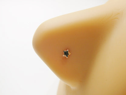 14k Real Solid Yellow Gold Twist Star Stud Nose Ring